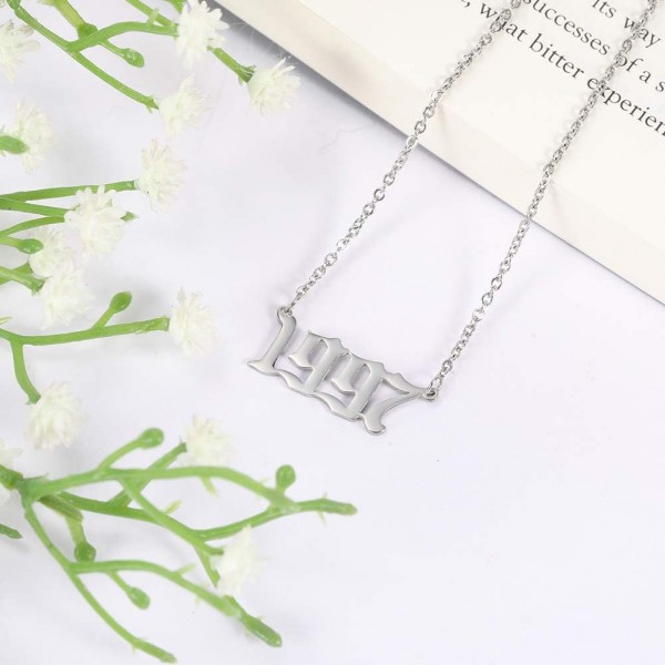 TEAMER 패션 기념일 번호 펜던트 목걸이 실버 스테인레스 스틸 링크 체인 생일 졸업 선물 여성 남성을위한 맞춤 보석 1997