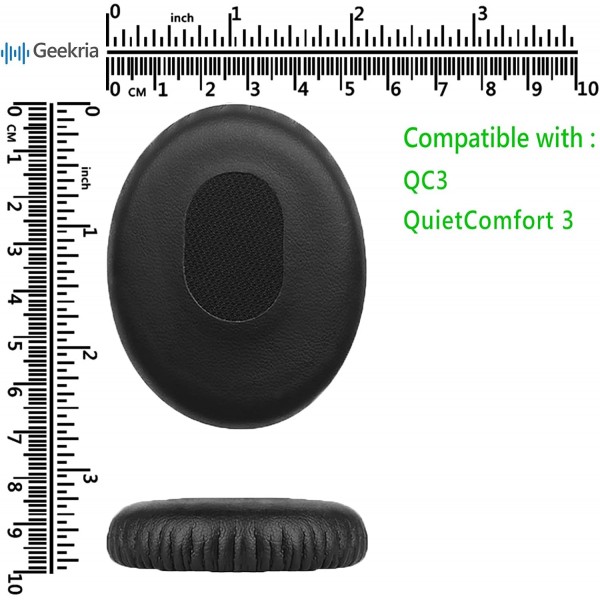 Bose QC3 ON-Ear, QuietComfort 3 헤드폰 이어패드 헤드셋 이어패드 수리 부품(검은색)용 Geekria QuickFit 교체용 단백질 가죽 이어패드