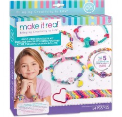 Make It Real Good Vibes 우정 팔찌 팔찌 구슬, 매력 및 실로 키트 만들기 - 소녀 보석 - 어린이를 위한 예술 및 공예