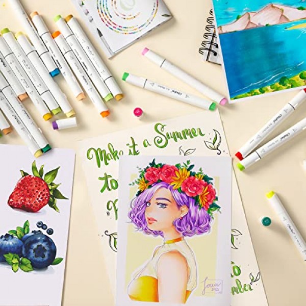 Ohuhu 알코올 마커 브러시 팁: 아티스트 성인 색칠 일러스트레이션을 위한 48색 이중 팁 아트 마커 세트 -호놀룰루 -브러시 및 끌 -리필 가능