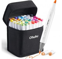 Ohuhu 알코올 마커 브러시 팁: 아티스트 성인 색칠 일러스트레이션을 위한 48색 이중 팁 아트 마커 세트 -호놀룰루 -브러시 및 끌 -리필 가능