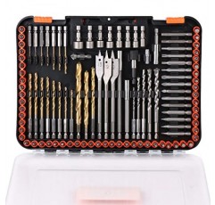 HORUSDY 임팩트 드릴 비트 세트, 112피스 1/4 육각 섕크 임팩트 드라이버 비트 및 스크류 드라이버 및 목재 금속 시멘트 드릴링용 드라이버 비트 세트