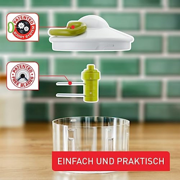 테팔 5초 쵸퍼 K13304 | 전기 없이 | 용량: 500ml | 야채, 과일, 양파, 견과류, 마늘, 이유식용 멀티 다지기 | 백색/녹색/투명