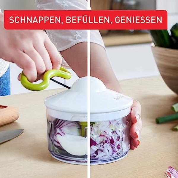 테팔 5초 쵸퍼 K13304 | 전기 없이 | 용량: 500ml | 야채, 과일, 양파, 견과류, 마늘, 이유식용 멀티 다지기 | 백색/녹색/투명