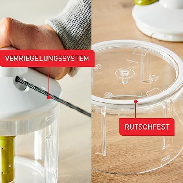 테팔 5초 쵸퍼 K13304 | 전기 없이 | 용량: 500ml | 야채, 과일, 양파, 견과류, 마늘, 이유식용 멀티 다지기 | 백색/녹색/투명