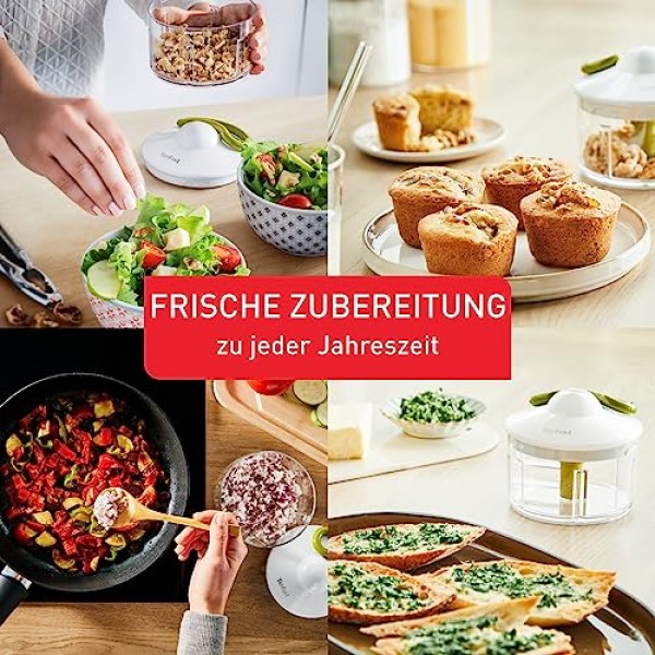 테팔 5초 쵸퍼 K13304 | 전기 없이 | 용량: 500ml | 야채, 과일, 양파, 견과류, 마늘, 이유식용 멀티 다지기 | 백색/녹색/투명