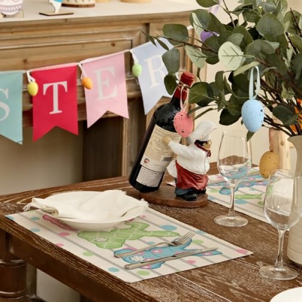 ARKENY 부활절 Placemats 12x18 인치 6개 세트, 토끼 토끼 점 휴일 농가 삼베 Srtipe 실내 테이블 매트 장식 홈 AP243-6