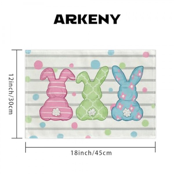 ARKENY 부활절 Placemats 12x18 인치 6개 세트, 토끼 토끼 점 휴일 농가 삼베 Srtipe 실내 테이블 매트 장식 홈 AP243-6