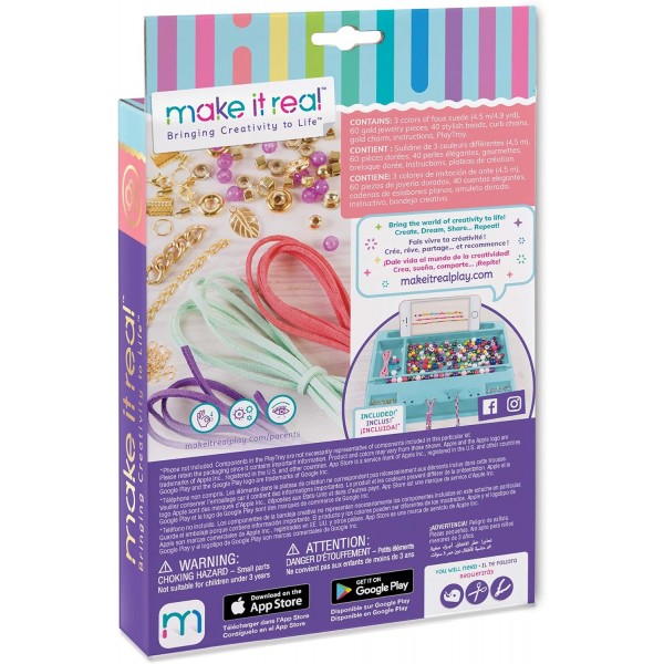 Make It Real – 골드 링크 스웨이드 팔찌. 소녀들을 위한 DIY 스웨이드 팔찌 & 초커 만들기 키트. 인조 스웨이드, 비즈, 골드 피스 및 참으로 독특한 트윈 주얼리를 디자인