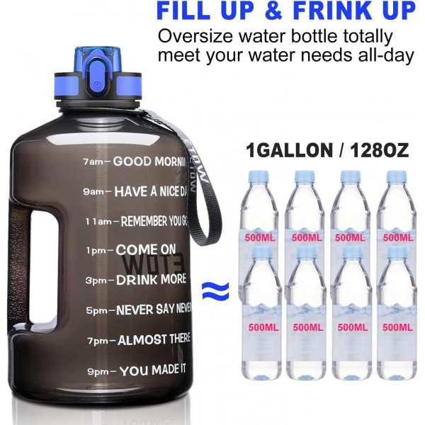 ETDW 물병 2.2L 빨대, 시간 표시 및 손잡이가 있는 2200ml 스포츠 병, 캠핑, 요가, 체육관 및 야외용 BPA 프리 2.2L 물병 BLACK Black 2.2Litre