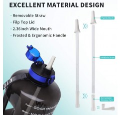 ETDW 물병 2.2L 빨대, 시간 표시 및 손잡이가 있는 2200ml 스포츠 병, 캠핑, 요가, 체육관 및 야외용 BPA 프리 2.2L 물병 BLACK Black 2.2Litre
