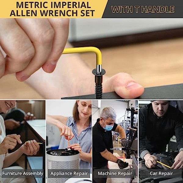 AMTOVL 27PCS 앨런 키 세트, 미터법 및 SAE 앨런 렌치 세트, 자전거, 가정용 DIY용 T-핸들 및 색상 코딩이 있는 엑스트라 롱 볼 및 스타 엔드 육각 키