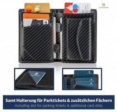 TÜV 테스트를 거친 남성용 미니 지갑 RFID 보호 기능 - 작은 지갑 남성용 세로 형식 - 얇은 지갑 남성용 LOGAN & BARNES - 모델 취리히(가죽 - 카본, 동전 수납 공간 포함) 가죽