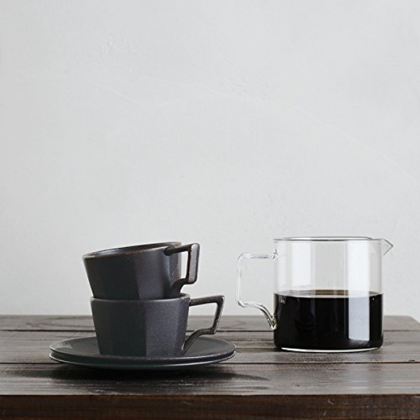 KINTO OCT 28894 컵 및 접시, 7.8 fl oz (220 ml), 검정, 전자레인지 및 식기세척기 사용 가능