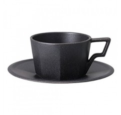 KINTO OCT 28894 컵 및 접시, 7.8 fl oz (220 ml), 검정, 전자레인지 및 식기세척기 사용 가능