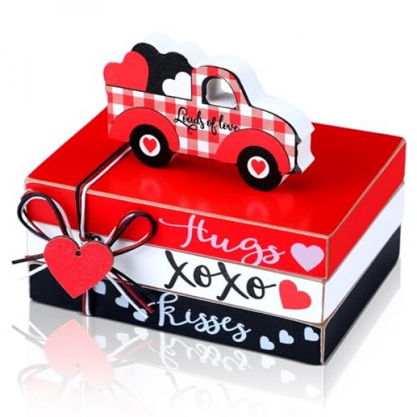 Pinkunn 4 조각 발렌타인 데이 계층 트레이 장식 여자 친구 아내 파티 결혼식, 선반, 커피 테이블, 벽난로 또는 트레이를위한 XOXO 포옹과 키스 징후가있는 발렌타인 데이 