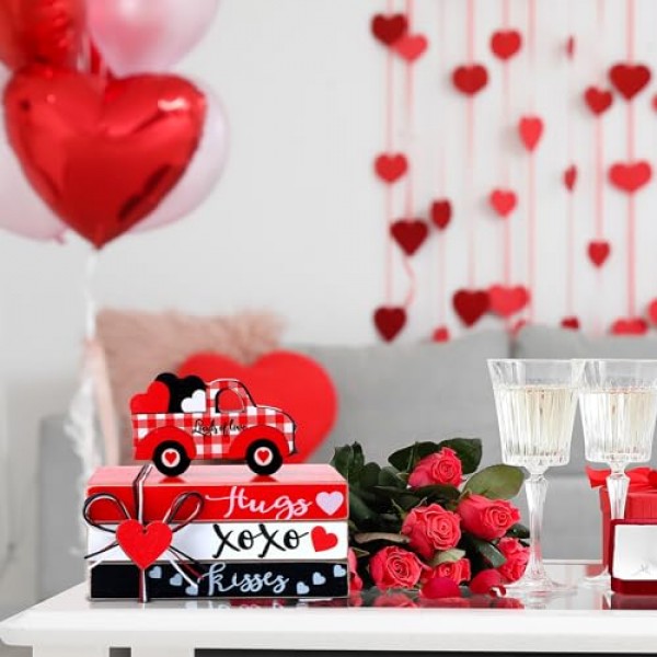 Pinkunn 4 조각 발렌타인 데이 계층 트레이 장식 여자 친구 아내 파티 결혼식, 선반, 커피 테이블, 벽난로 또는 트레이를위한 XOXO 포옹과 키스 징후가있는 발렌타인 데이 
