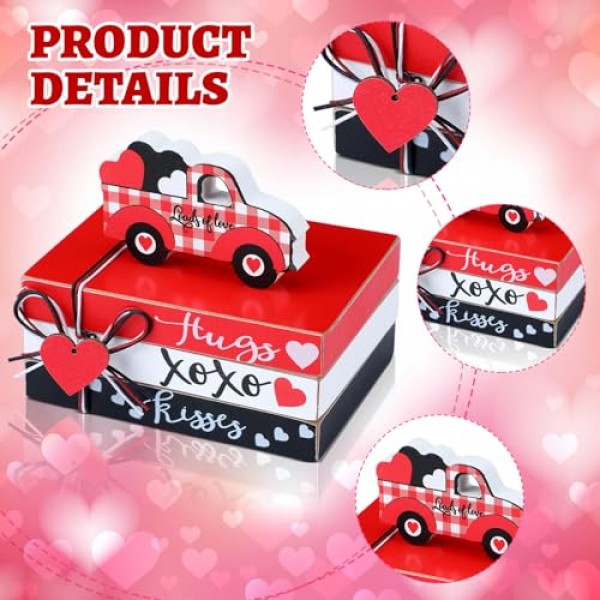 Pinkunn 4 조각 발렌타인 데이 계층 트레이 장식 여자 친구 아내 파티 결혼식, 선반, 커피 테이블, 벽난로 또는 트레이를위한 XOXO 포옹과 키스 징후가있는 발렌타인 데이 