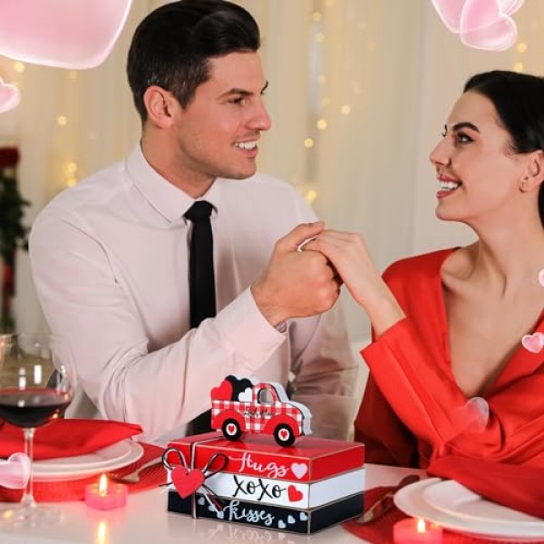 Pinkunn 4 조각 발렌타인 데이 계층 트레이 장식 여자 친구 아내 파티 결혼식, 선반, 커피 테이블, 벽난로 또는 트레이를위한 XOXO 포옹과 키스 징후가있는 발렌타인 데이 