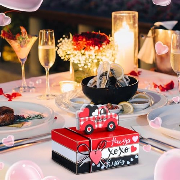 Pinkunn 4 조각 발렌타인 데이 계층 트레이 장식 여자 친구 아내 파티 결혼식, 선반, 커피 테이블, 벽난로 또는 트레이를위한 XOXO 포옹과 키스 징후가있는 발렌타인 데이 