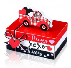 Pinkunn 4 조각 발렌타인 데이 계층 트레이 장식 여자 친구 아내 파티 결혼식, 선반, 커피 테이블, 벽난로 또는 트레이를위한 XOXO 포옹과 키스 징후가있는 발렌타인 데이 