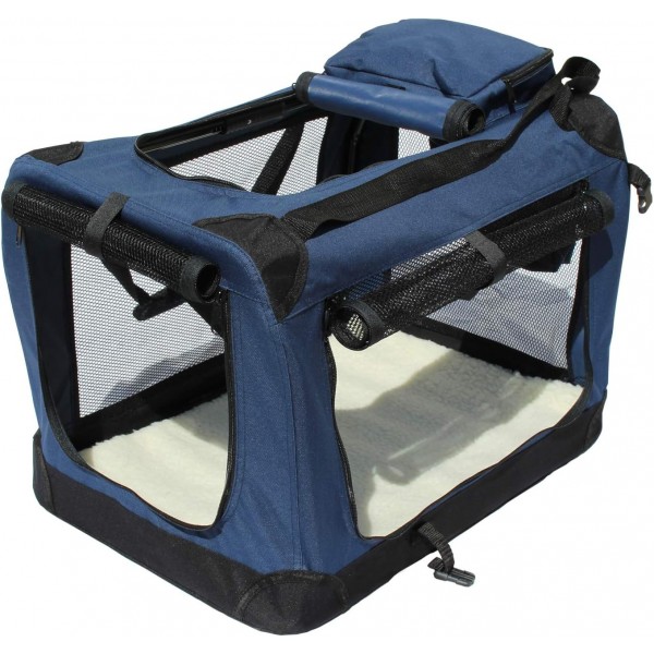 YATEK 애견 운송 상자 측면 및 상단 주머니가 있는 접이식 애견 캐리어로 애완 동물을 위한 높은 가시성, 편안함 및 안전성을 제공합니다. (L사이즈(70x52x52cm))