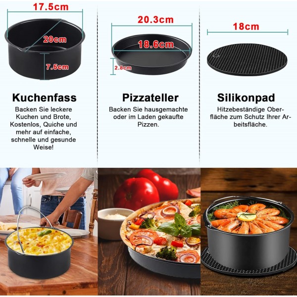 YINGRACE 20cm 핫 에어 프라이어 액세서리, COSORI Ninja Princess Tefal 4.2L 4.5L 4.7L 5.2L 5.5L, 필립스 6.2L, BPA 불포함, 식기세척기 사용 가능, 들러붙지 않음, 8인치에 적합한 12개 에