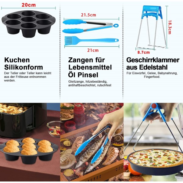 YINGRACE 20cm 핫 에어 프라이어 액세서리, COSORI Ninja Princess Tefal 4.2L 4.5L 4.7L 5.2L 5.5L, 필립스 6.2L, BPA 불포함, 식기세척기 사용 가능, 들러붙지 않음, 8인치에 적합한 12개 에