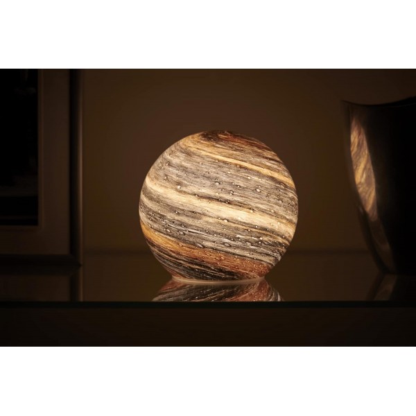 Auraglow 수제 취입 유리 아트 플래닛 LED 테이블 램프, 무선 배터리 작동 조명, [Jupiter]