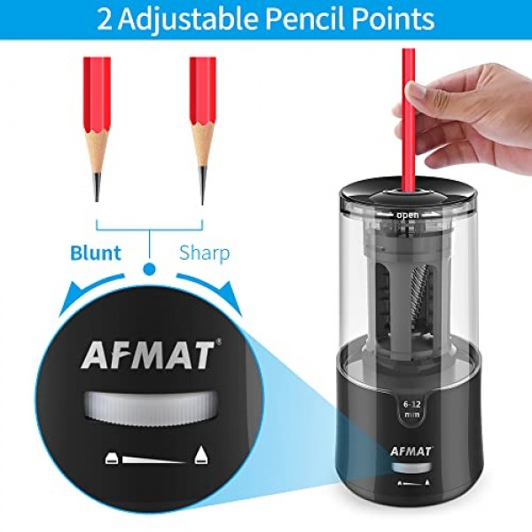 AFMAT 롱 포인트 연필 깎이, 자동 중지 및 빠른 샤프닝, 아티스트용 전기 연필 깎이, 슈퍼 롱 포인트, Φ6-12mm 숯/드로잉/색연필용 아티스트 연필 깎이 플러그인