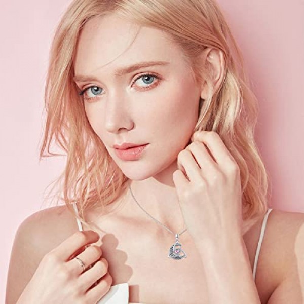 Midir & Etain 셀틱 문 목걸이 925 스털링 실버 탄생석 셀틱 매듭 펜던트 목걸이 초승달 셀틱 보석 여성용 선물 여자 여자 친구 어머니 딸