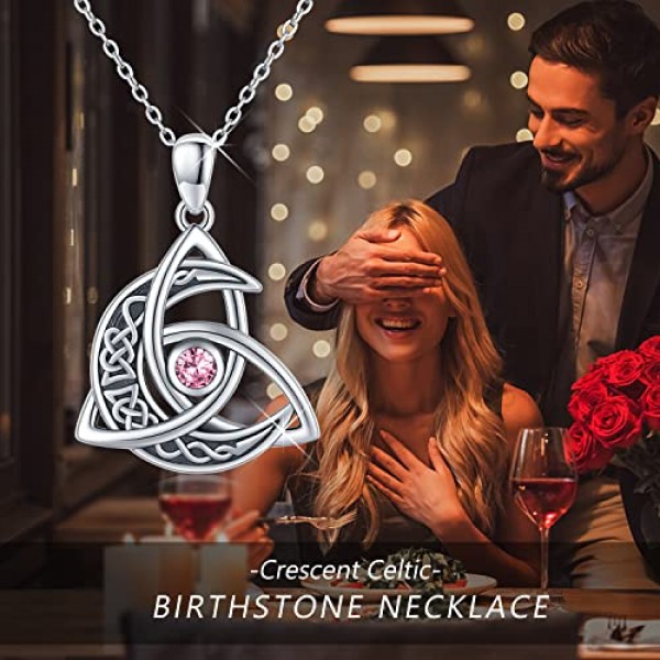 Midir & Etain 셀틱 문 목걸이 925 스털링 실버 탄생석 셀틱 매듭 펜던트 목걸이 초승달 셀틱 보석 여성용 선물 여자 여자 친구 어머니 딸