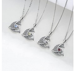 Midir & Etain 셀틱 문 목걸이 925 스털링 실버 탄생석 셀틱 매듭 펜던트 목걸이 초승달 셀틱 보석 여성용 선물 여자 여자 친구 어머니 딸