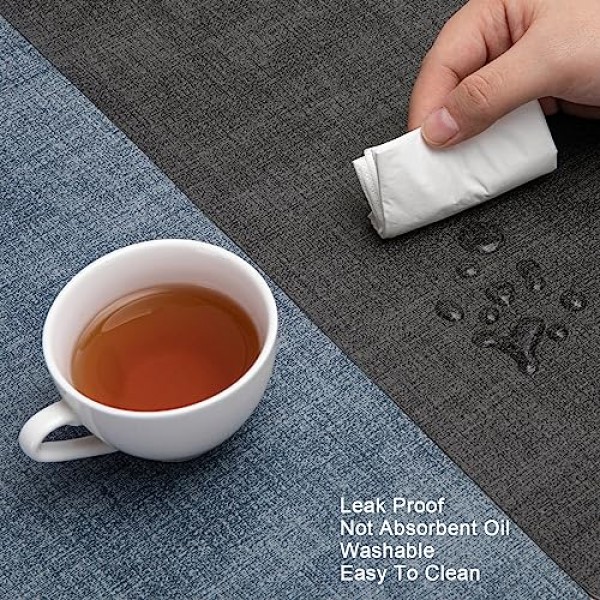 Myir JUN 플레이스매트 양면 인조 가죽 플레이스 매트 식탁용 실내 플레이스매트 4개 세트 야외 플레이스매트 정사각형 미끄럼 방지 세탁 가능 테이블 매트(회색 라이트