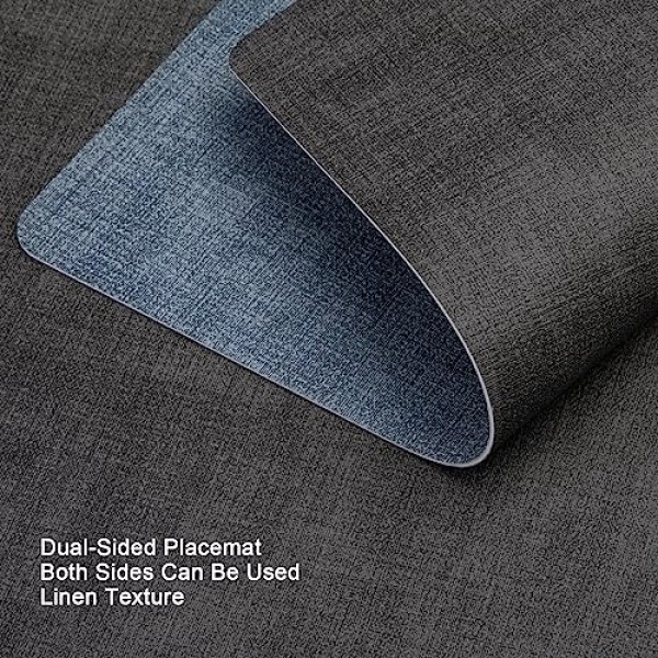 Myir JUN 플레이스매트 양면 인조 가죽 플레이스 매트 식탁용 실내 플레이스매트 4개 세트 야외 플레이스매트 정사각형 미끄럼 방지 세탁 가능 테이블 매트(회색 라이트