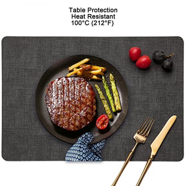 Myir JUN 플레이스매트 양면 인조 가죽 플레이스 매트 식탁용 실내 플레이스매트 4개 세트 야외 플레이스매트 정사각형 미끄럼 방지 세탁 가능 테이블 매트(회색 라이트