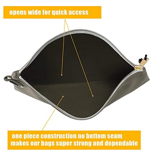 FunOwlet 유틸리티 캔버스 지퍼 도구 가방 - 카라비너가 포함된 헤비듀티 도구 파우치, 올리브, 오렌지, 블루, 옐로우, 4팩 토트백의 다용도 보관 정리 클립