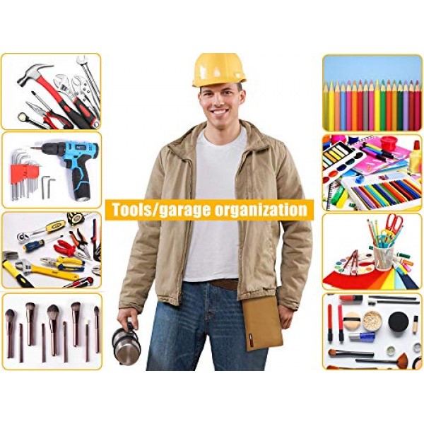 FunOwlet 유틸리티 캔버스 지퍼 도구 가방 - 카라비너가 포함된 헤비듀티 도구 파우치, 올리브, 오렌지, 블루, 옐로우, 4팩 토트백의 다용도 보관 정리 클립