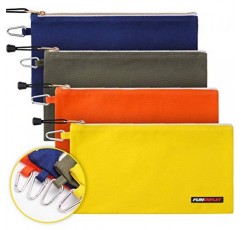FunOwlet 유틸리티 캔버스 지퍼 도구 가방 - 카라비너가 포함된 헤비듀티 도구 파우치, 올리브, 오렌지, 블루, 옐로우, 4팩 토트백의 다용도 보관 정리 클립