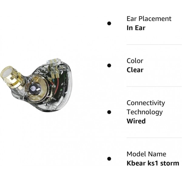 KBEAR KS1 유선 이어 버드 게임 안드로이드 폰 PC PS4 PS5 Xbox One Mac (마이크 클리어 없음)과 호환되는 파워 고해상도 IEM 인 이어 헤드폰으로 탁월한 저음 헤드셋 사운드 (마