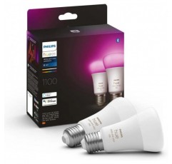 Philips Hue Bluetooth 흰색 및 컬러 앰비언스 LED E27 Birne - A60 8W 1100lm Doppelpack inkl. 다리