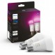 Philips Hue Bluetooth 흰색 및 컬러 앰비언스 LED E27 Birne - A60 8W 1100lm Doppelpack inkl. 다리