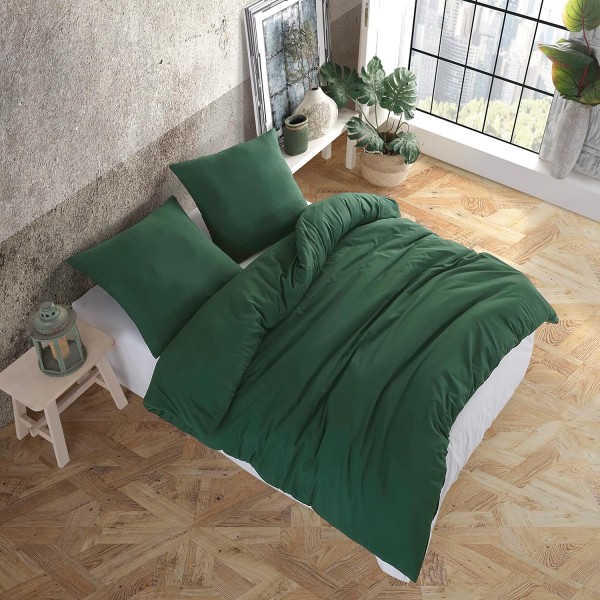 Vency 일반 이불 커버 220 x 240 cm, 베갯잇 2개 포함 65 x 65 cm 녹색 - 지퍼가 있는 성인용 침대 린넨 220 x 240 cm - 면 침대 린넨 240 x 220 cm Vert