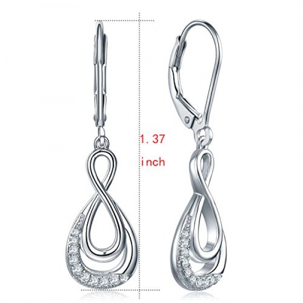 JO WISDOM 여성용 인피니티 댕글 귀걸이, 925 실버, AAA 큐빅 지르코니아 크리스탈, 탄생석