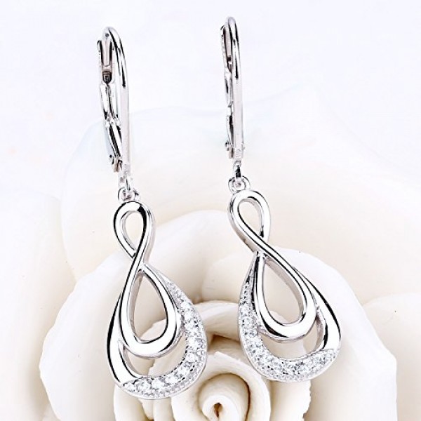 JO WISDOM 여성용 인피니티 댕글 귀걸이, 925 실버, AAA 큐빅 지르코니아 크리스탈, 탄생석
