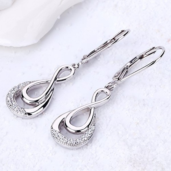 JO WISDOM 여성용 인피니티 댕글 귀걸이, 925 실버, AAA 큐빅 지르코니아 크리스탈, 탄생석