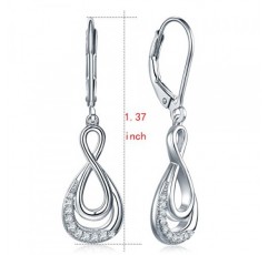 JO WISDOM 여성용 인피니티 댕글 귀걸이, 925 실버, AAA 큐빅 지르코니아 크리스탈, 탄생석