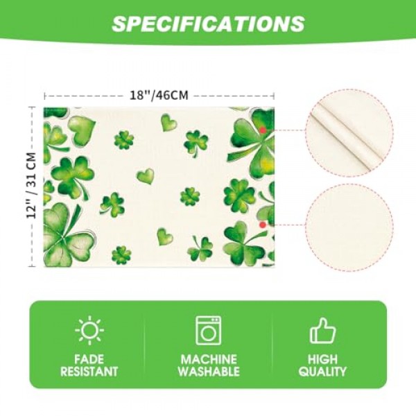 Artoid 모드 토끼풀 클로버 럭키 아일랜드 성 패트릭의 날 플레이스 매트 파티 주방 식사 장식을 위한 4, 12x18 인치 계절 봄 테이블 매트 세트