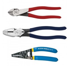 Klein Tools 80121 와이어 스트리퍼가 포함된 스트리퍼 플라이어 키트, 미국산, 라인맨 플라이어 및 대각선 커터, 3피스