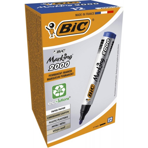 BIC Permanent Marker Marking 2000 ECOlutions 12개 상자 및 Marking 2300 Permanent Marker, 빨간색, 12개 팩, 골판지용 방수 펜